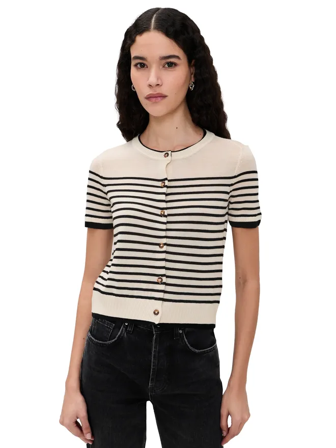 Rag & Bone rag & bone Anne 半袖ストライプカーディガン アイボリーの商品画像