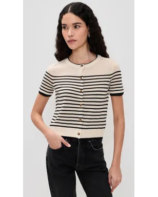 rag & bone Anne 半袖ストライプカーディガン アイボリー - サムネイル2