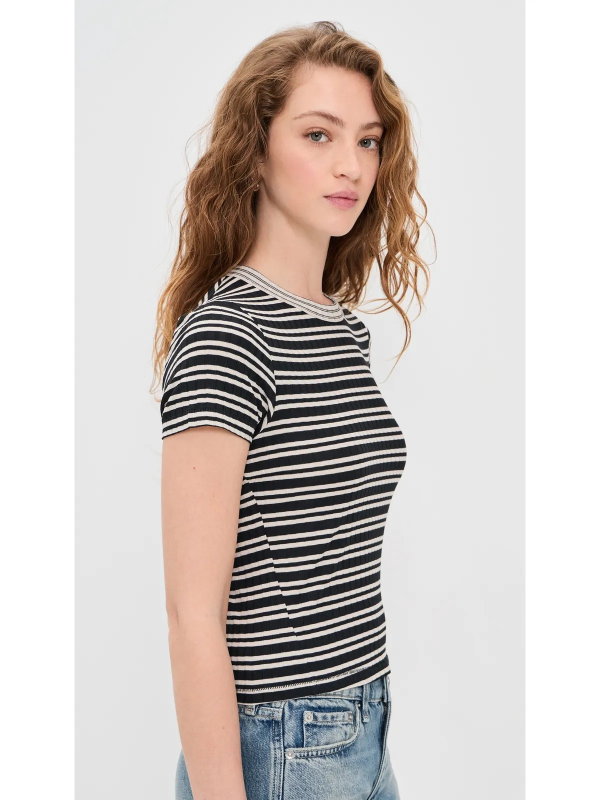 rag & bone ルカ ストライプ コントラストTシャツ Ivblkm - 画像5