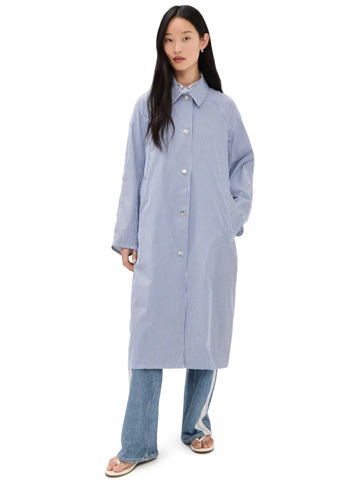 rag & bone ゲイル ストライプ ポプリン トレンチ ブルーストライプ M - 画像1