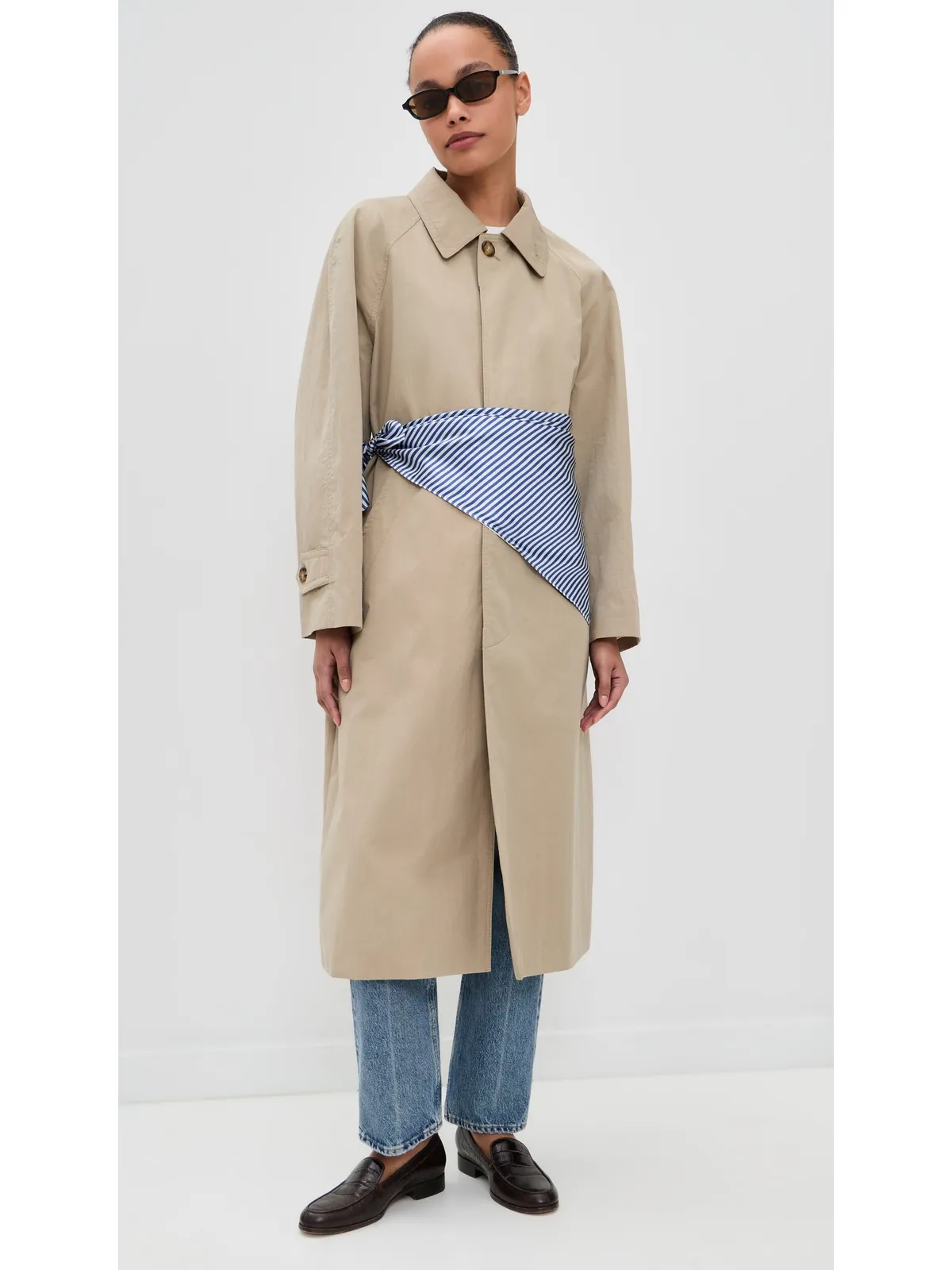 rag & bone ゲイル ストライプ シルク スカーフ ブルー/ホワイト ワンサイズ - 画像4