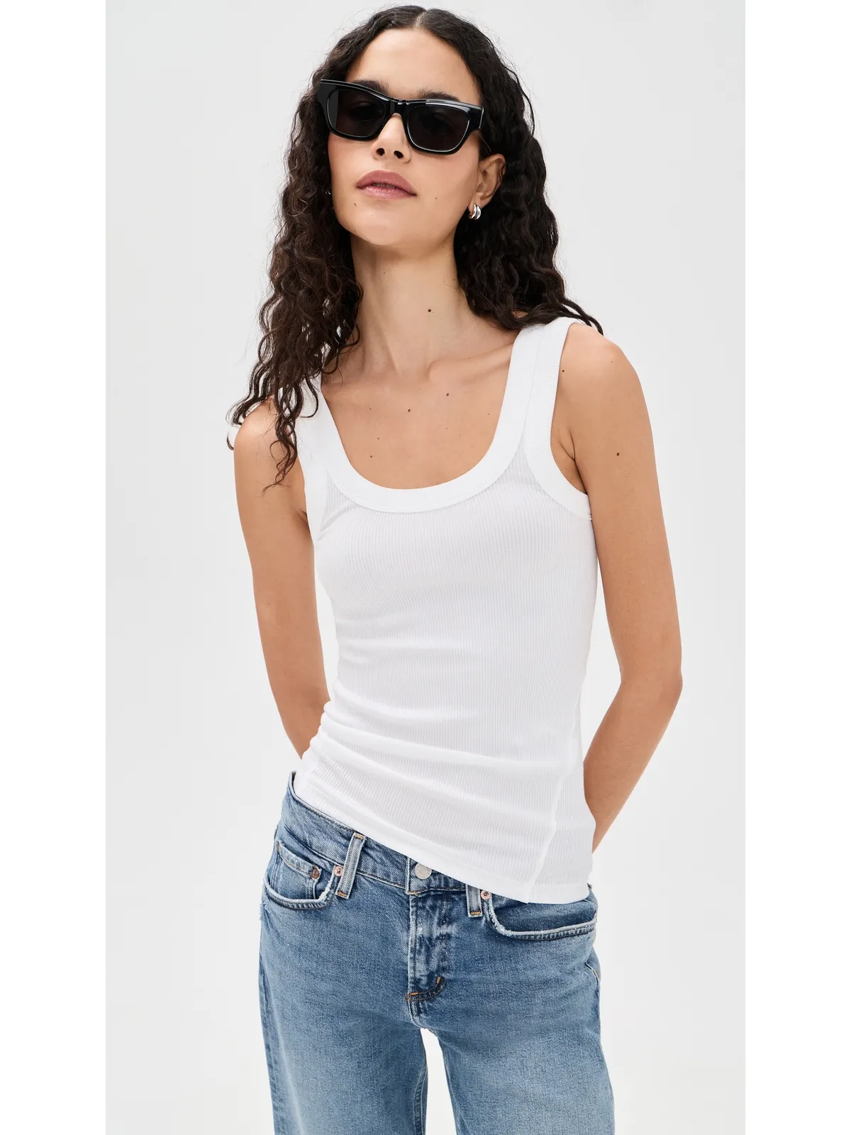 rag & bone エッセンシャル リブ Uネック タンクトップ ホワイト M - 画像2
