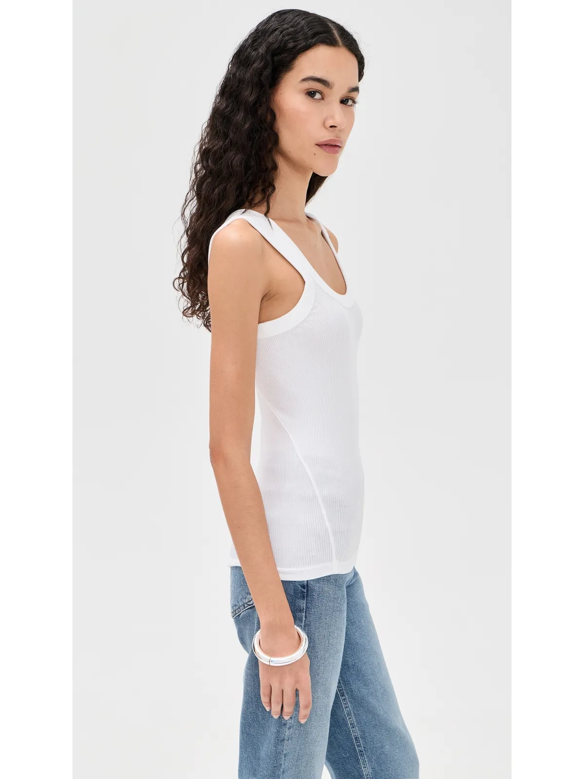 rag & bone エッセンシャル リブ Uネック タンクトップ ホワイト M - 画像4