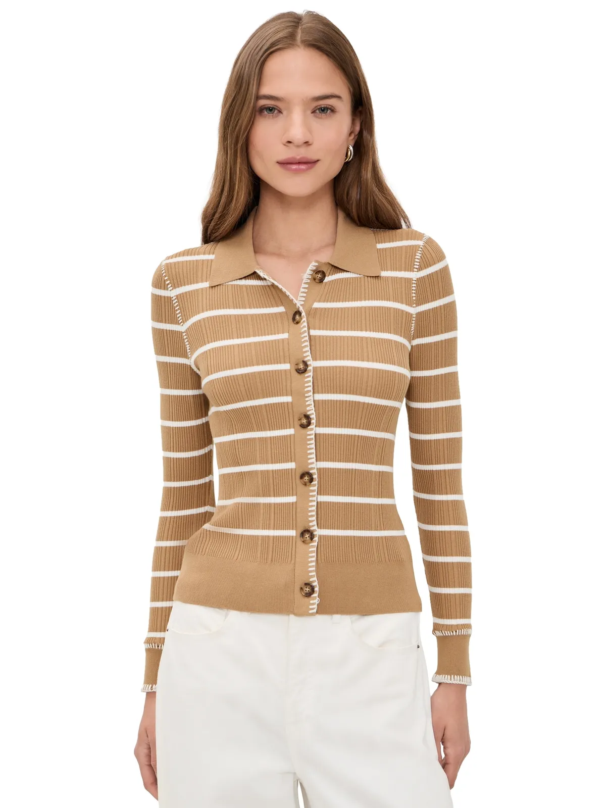 rag & bone Harper ストライプ カーディガン キャメル - 画像1