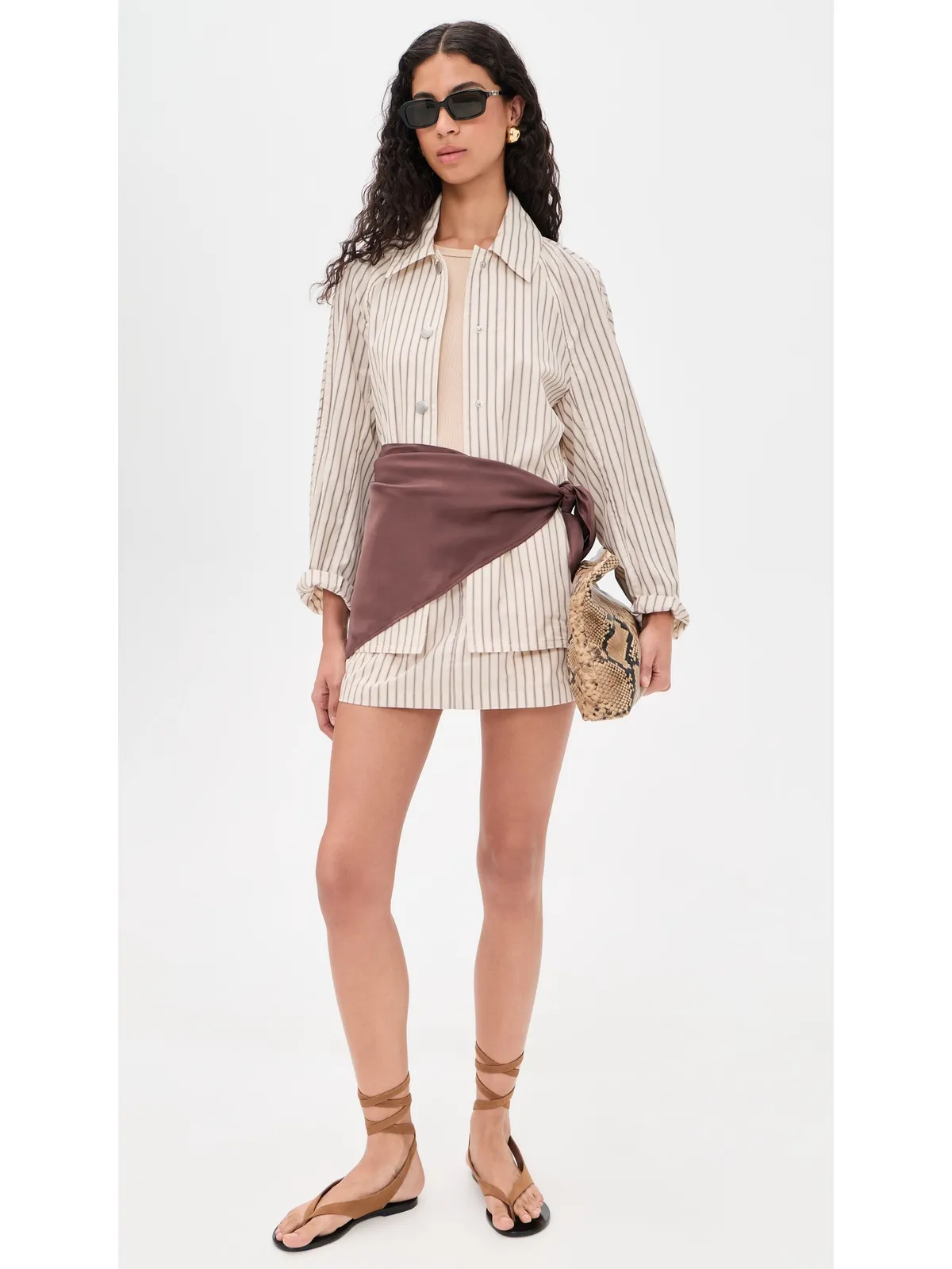 rag & bone ゲイル ストライプ柄 クロップド トレンチ レッドストライプ - 画像5