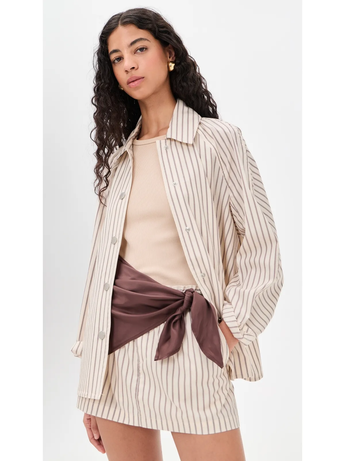 rag & bone ゲイル ストライプ柄 クロップド トレンチ レッドストライプ - 画像2