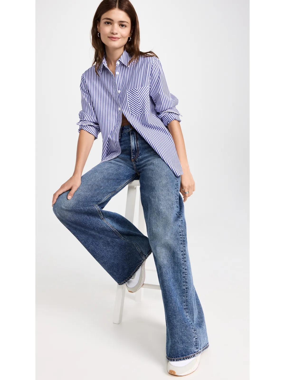 rag & bone ICON Maxine ボタンダウンシャツ ブルーストライプ M - 画像5