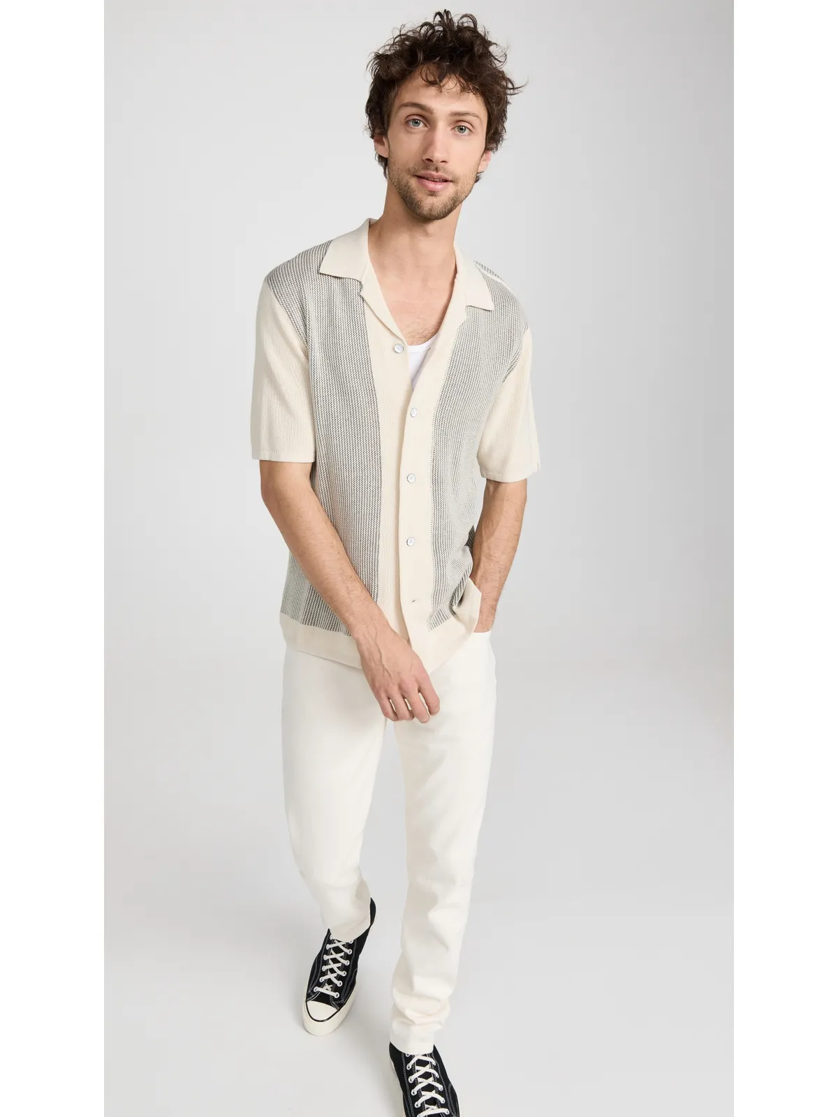 rag & bone ハーヴィー ニットキャンプシャツ アイボリー/ブラック M - 画像5