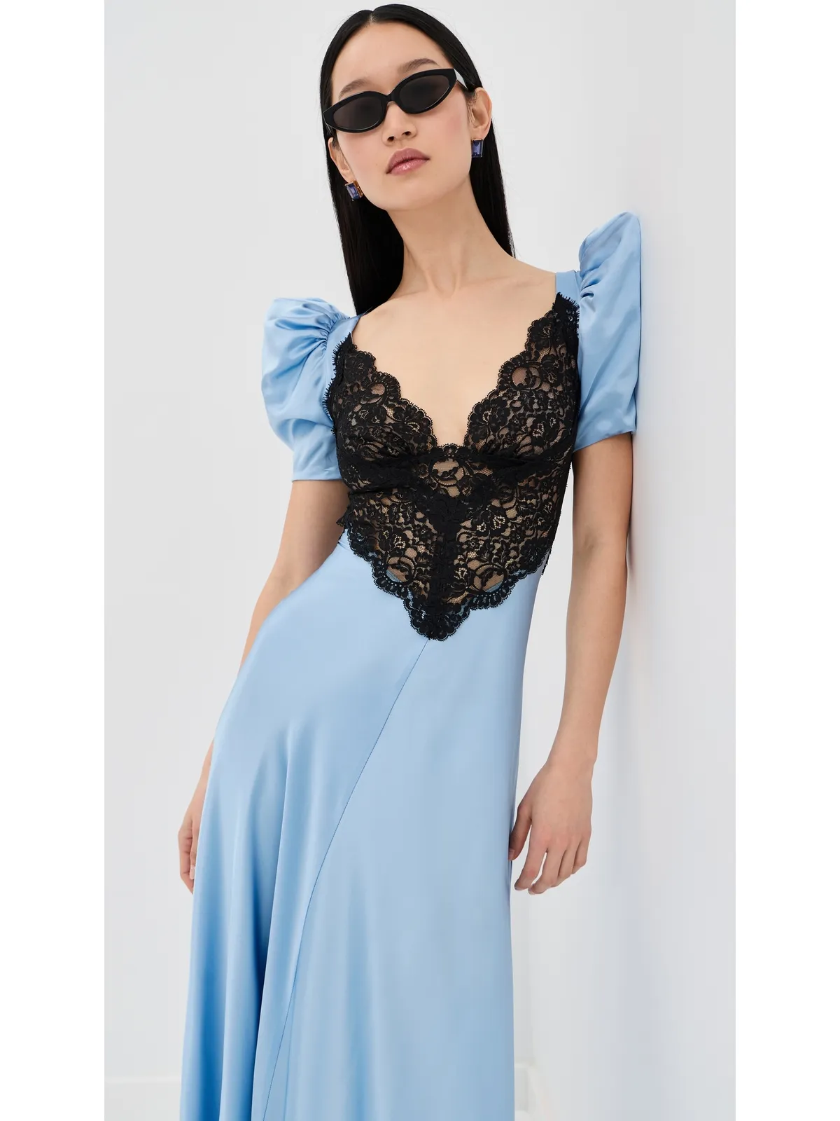 Rodarte ブルー シルクサテン ショートスリーブ ドレス - 画像5