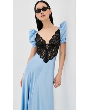 Rodarte ブルー シルクサテン ショートスリーブ ドレス - サムネイル5
