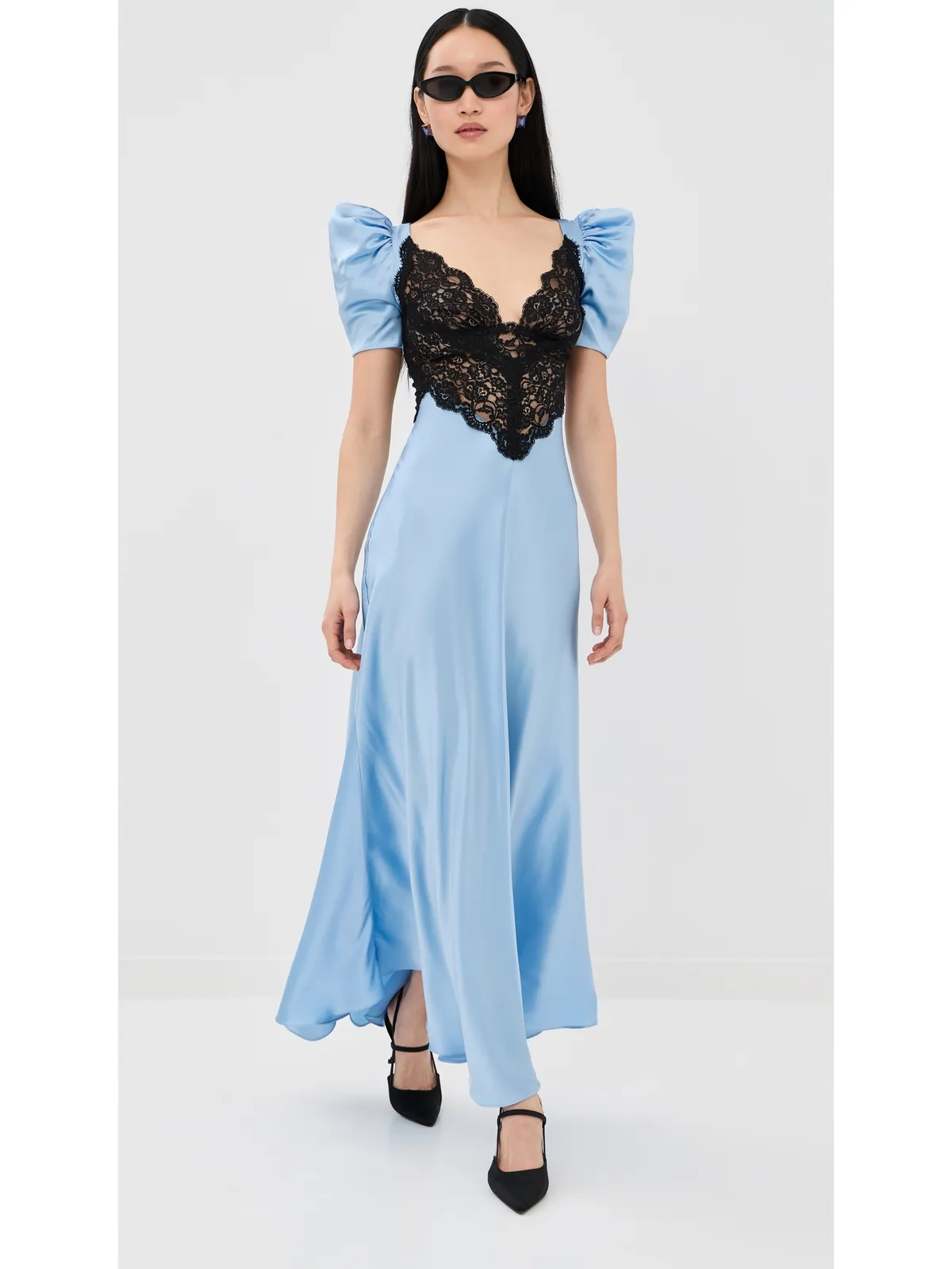 Rodarte ブルー シルクサテン ショートスリーブ ドレス - 画像2