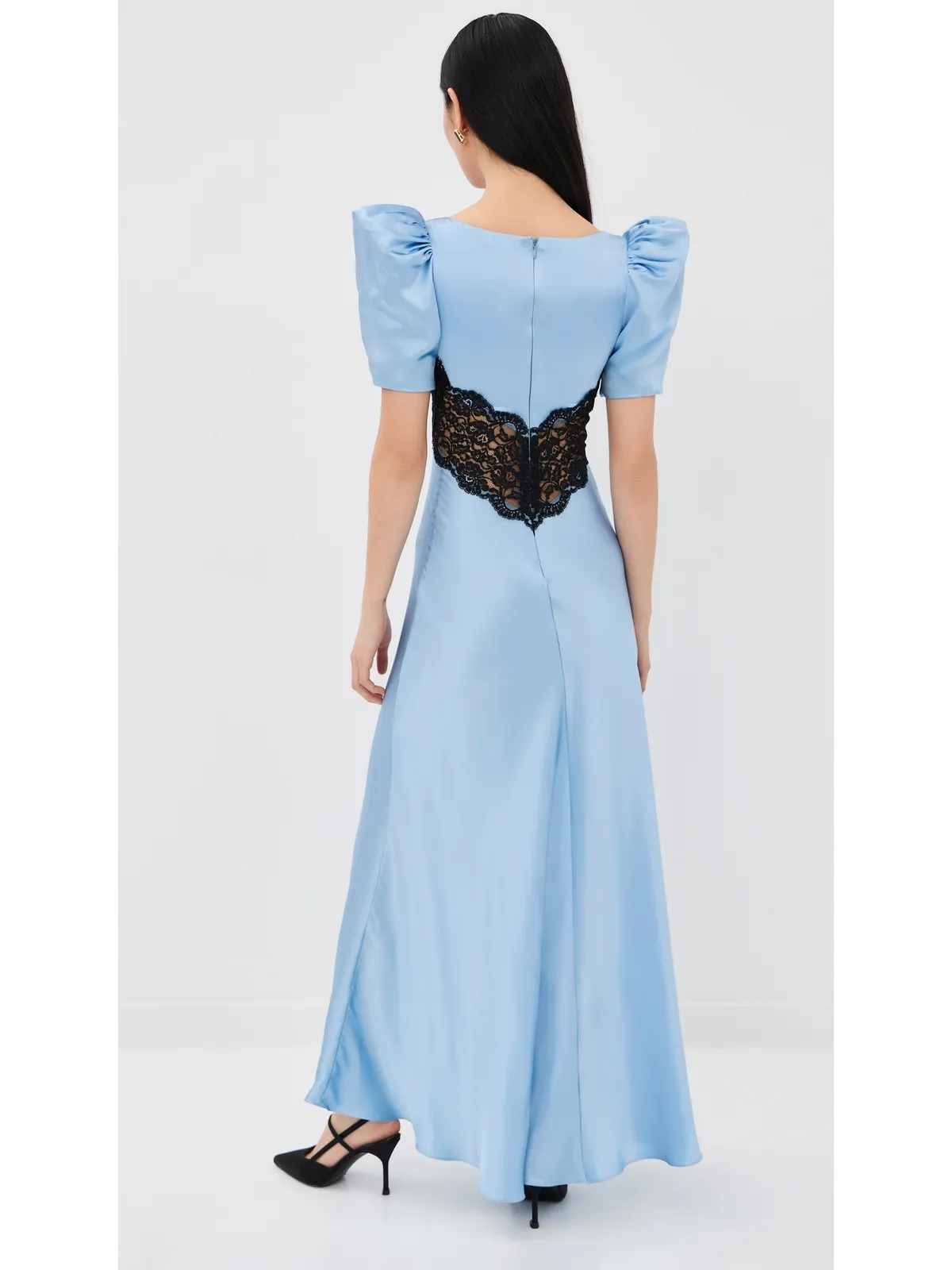 Rodarte ブルー シルクサテン ショートスリーブ ドレス - 画像3