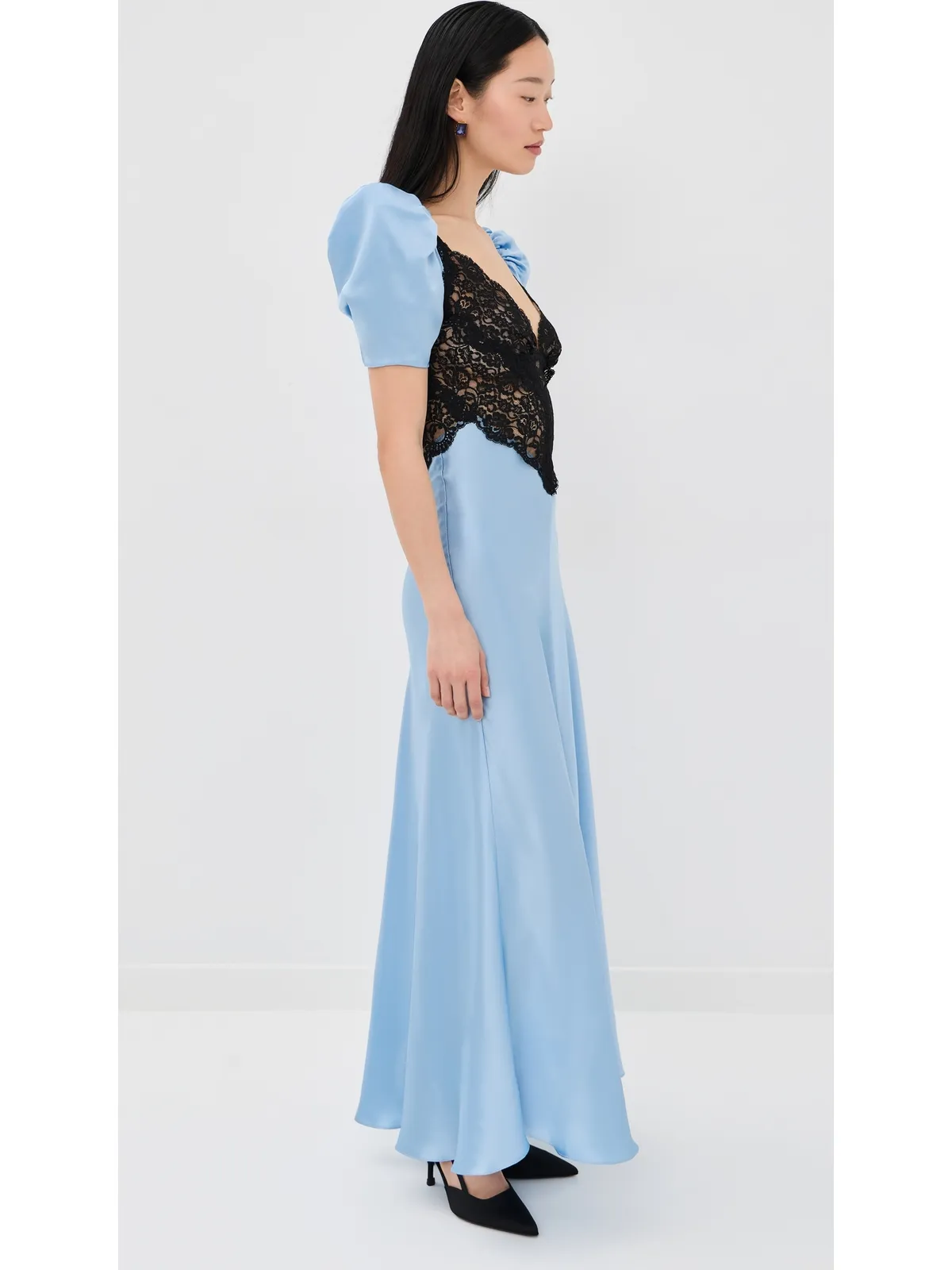 Rodarte ブルー シルクサテン ショートスリーブ ドレス - 画像4