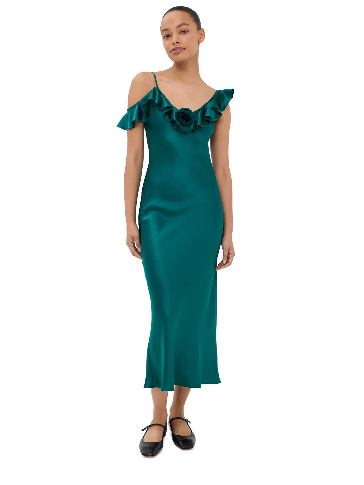 Rodarte シルクサテン ラッフル バイアス スリップドレス - 画像1