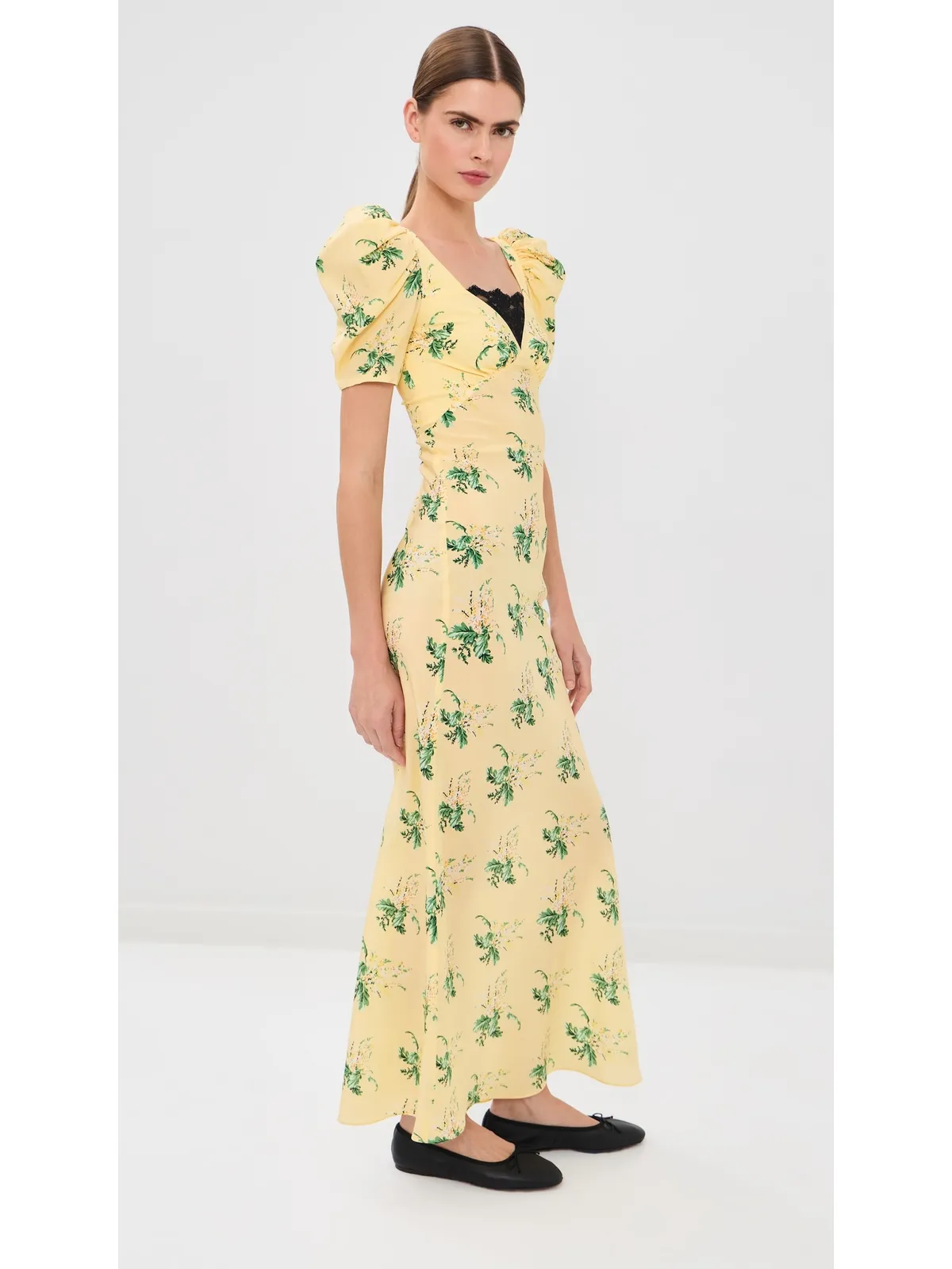 Rodarte イエロー ブーケ フローラル シルク クレープ ドレス - 画像4