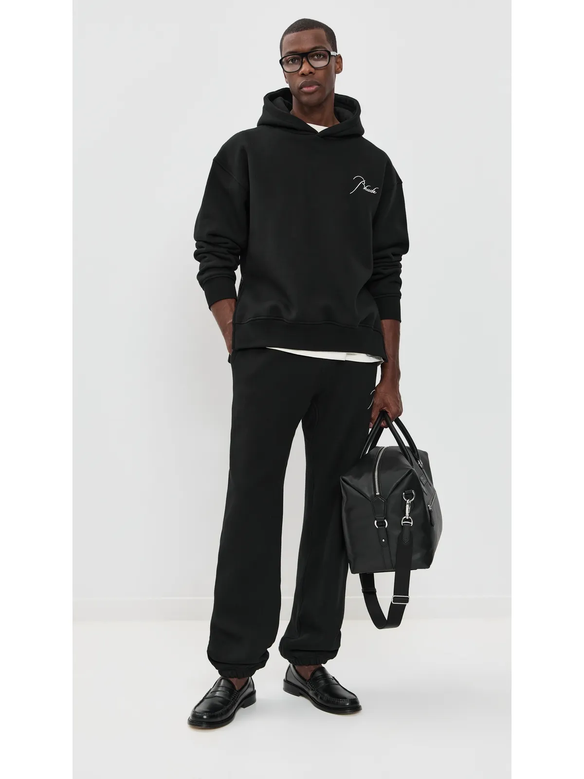 Rhude クラスique サイドジップ プルオーバー フーディー ブラック/ホワイト - 画像5