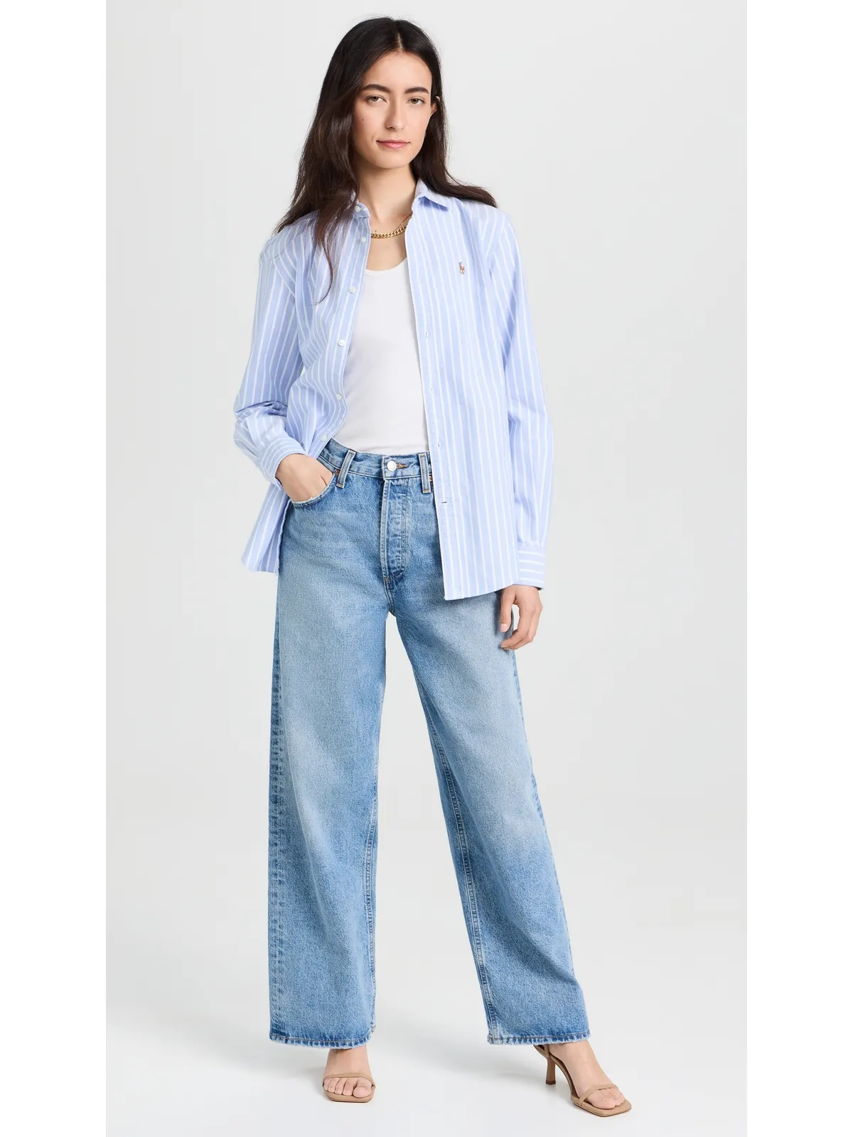 Polo Ralph Lauren コットンオックスフォード 長袖 ボタンダウンシャツ ハーバーアイランドブルー/ホワイト - 画像5