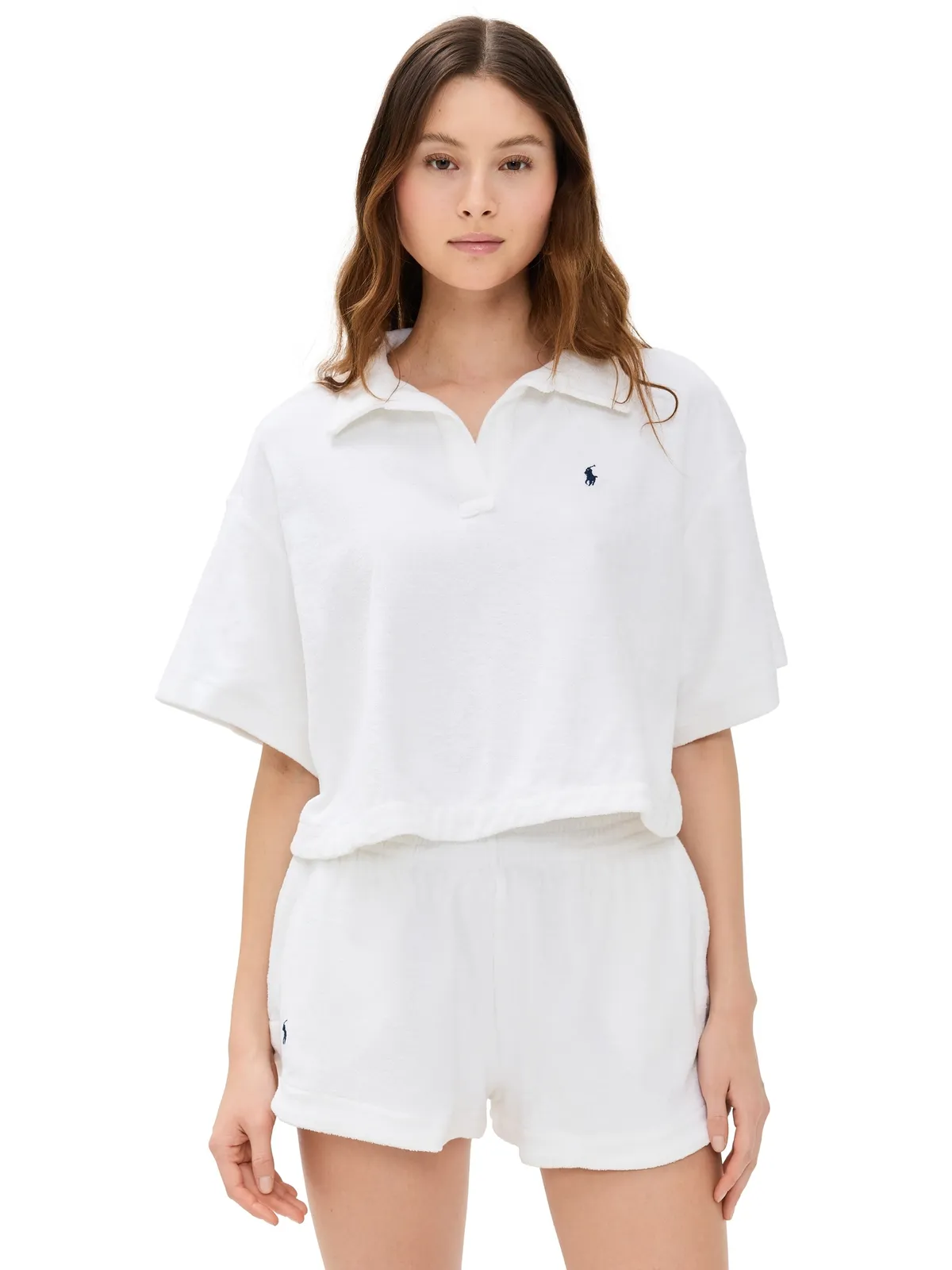 Polo Ralph Lauren テリー素材のカラーシャツとショーツ セット ホワイト - 画像1