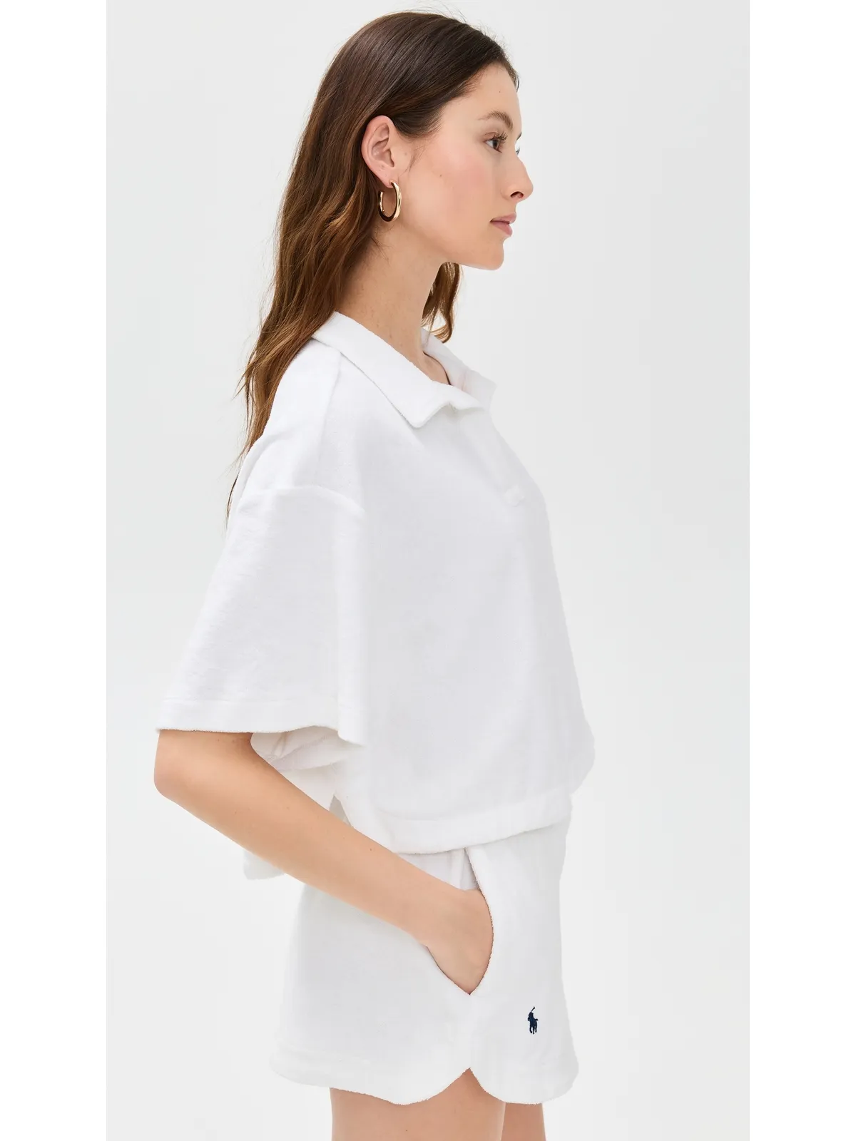 Polo Ralph Lauren テリー素材のカラーシャツとショーツ セット ホワイト - 画像5