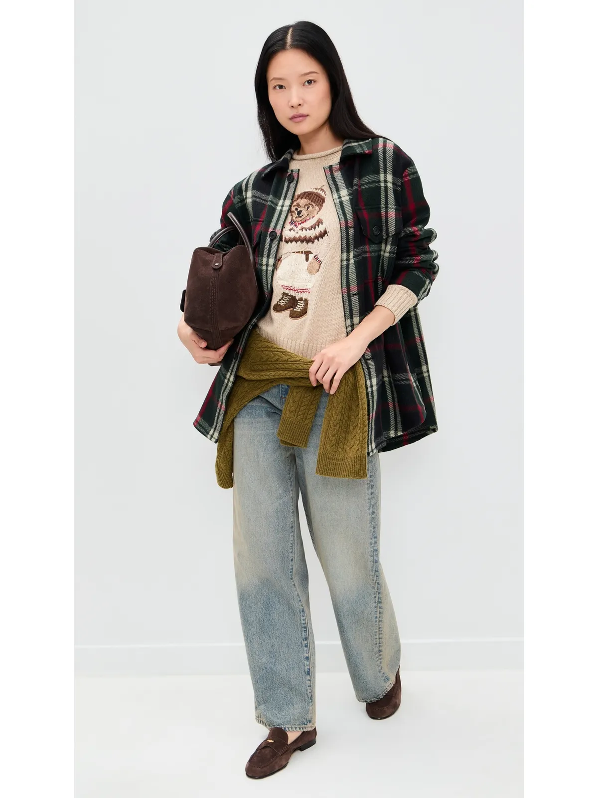 Polo Ralph Lauren ウール織り 長袖 襟付き スポーツシャツ グリーン/ブルー/レッド系マルチ - 画像5