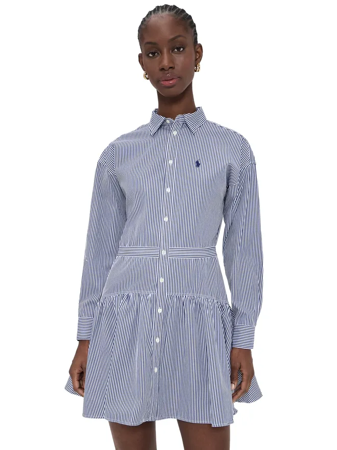 Polo Ralph Lauren Polo Ralph Lauren 襟付き長袖シャツドレス（ホワイト/フォールロイヤル）の商品画像