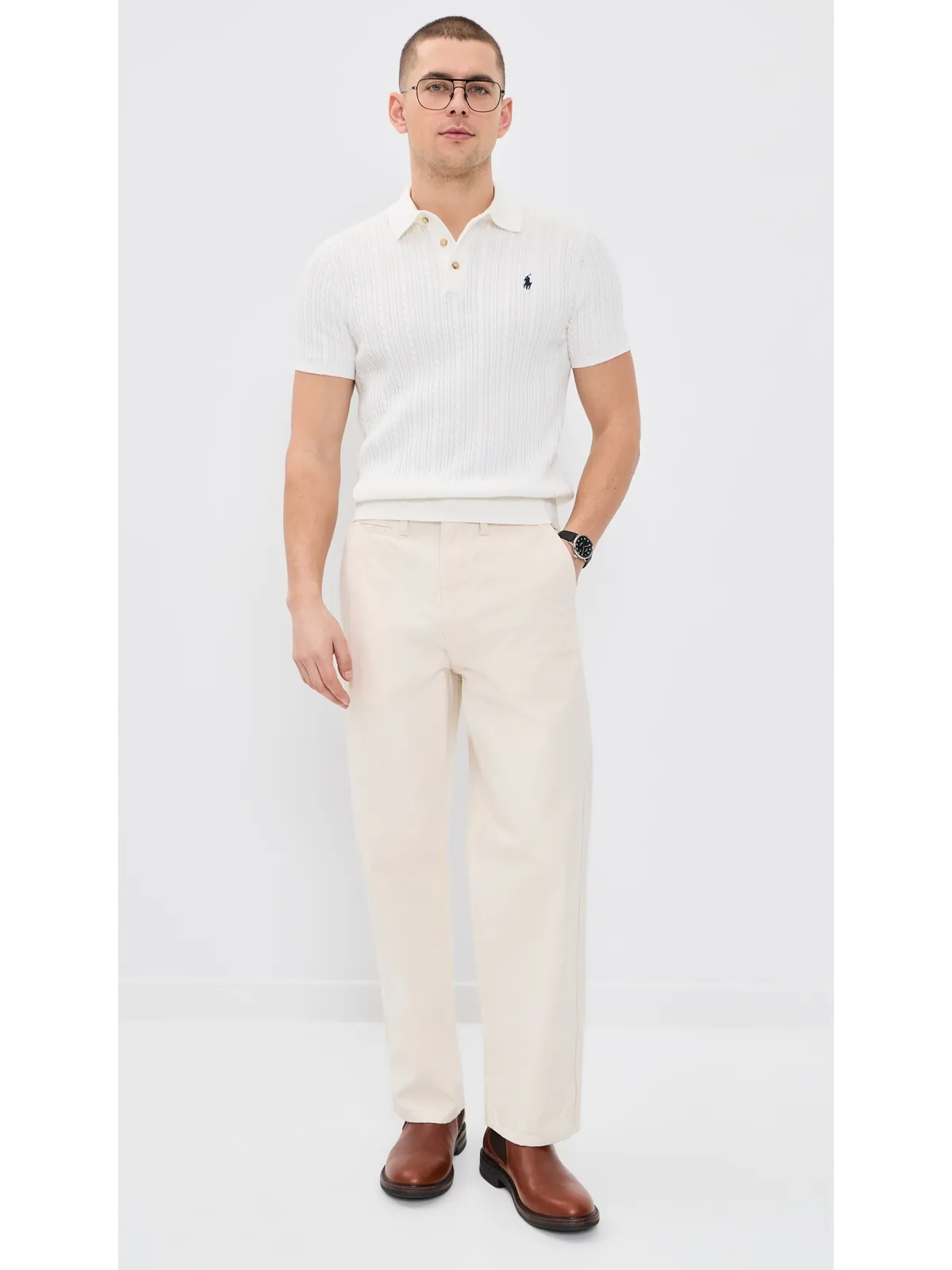 Polo Ralph Lauren ショートスリーブ 軽量ケーブルニット セーター デックウォッシュ ホワイト ネイビーPP付き - 画像5