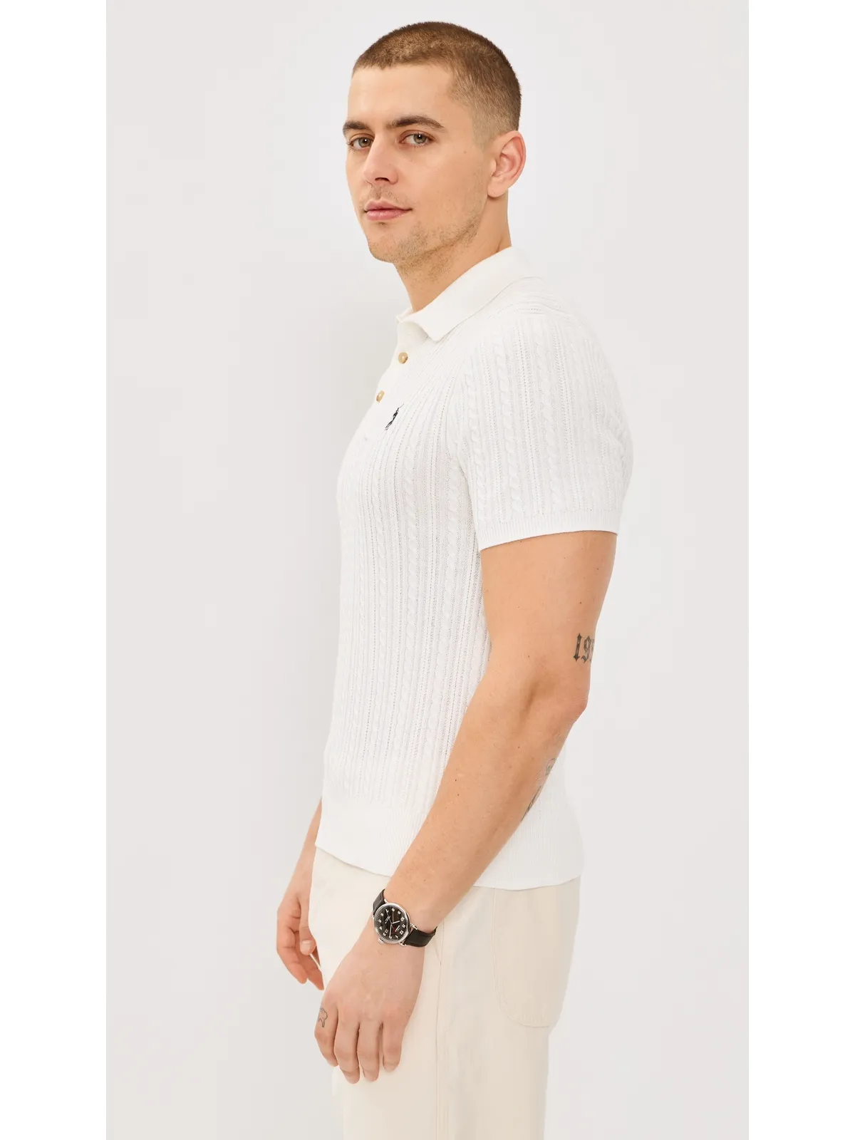 Polo Ralph Lauren ショートスリーブ 軽量ケーブルニット セーター デックウォッシュ ホワイト ネイビーPP付き - 画像4