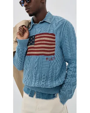 Polo Ralph Lauren インターシャ ノベルティ フラグ RL 67 クルーネック セーター ライトブルー コンボ - サムネイル2