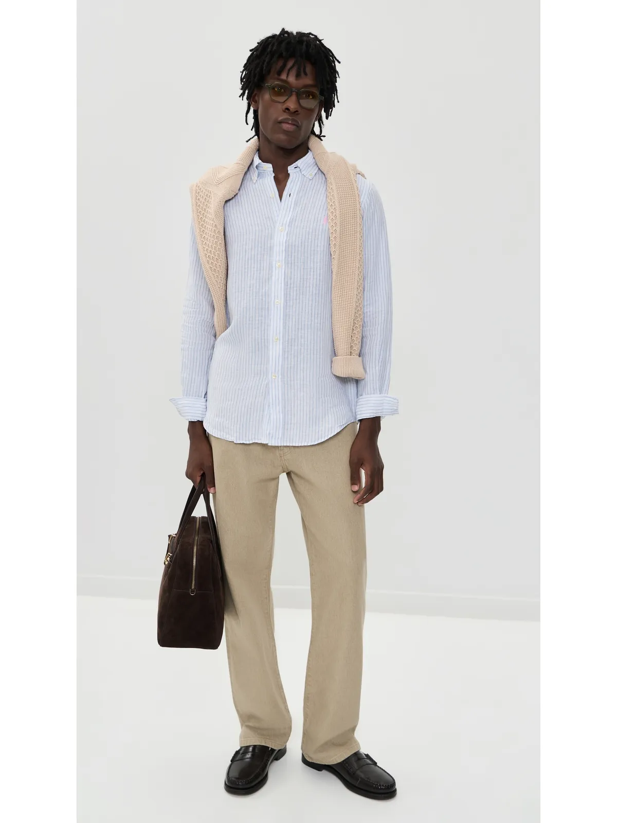 ビンテージ Polo Ralph Lauren ストライプリネンシャツ ホワイト/ブルー - 画像5