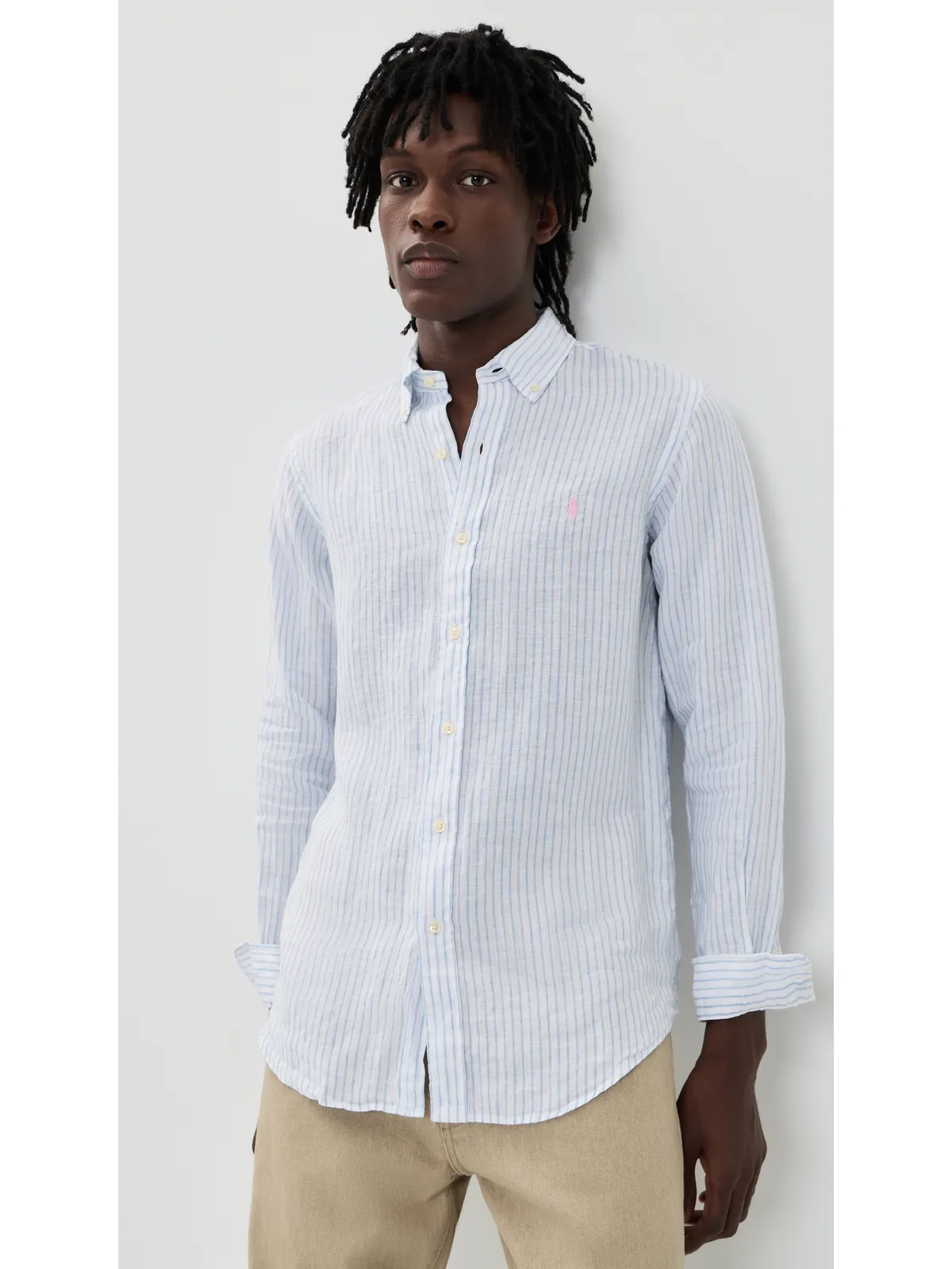ビンテージ Polo Ralph Lauren ストライプリネンシャツ ホワイト/ブルー - 画像2