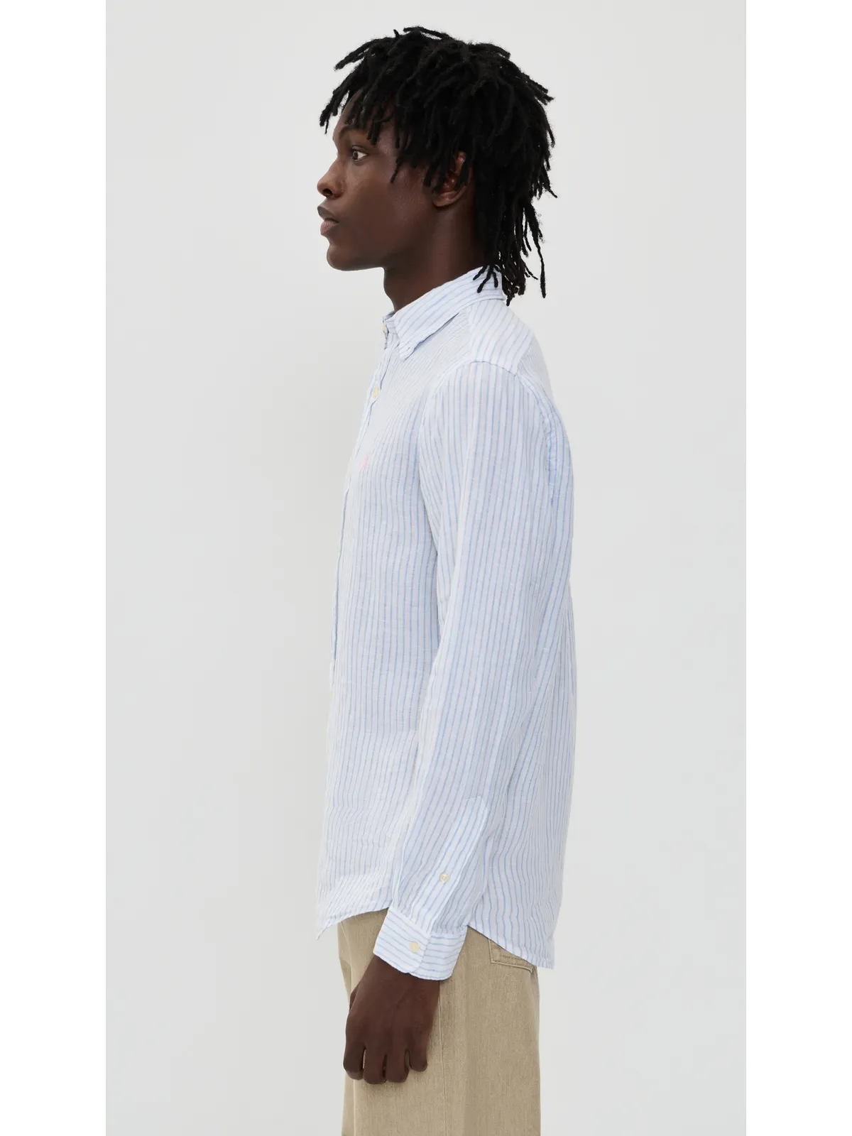 ビンテージ Polo Ralph Lauren ストライプリネンシャツ ホワイト/ブルー - 画像4