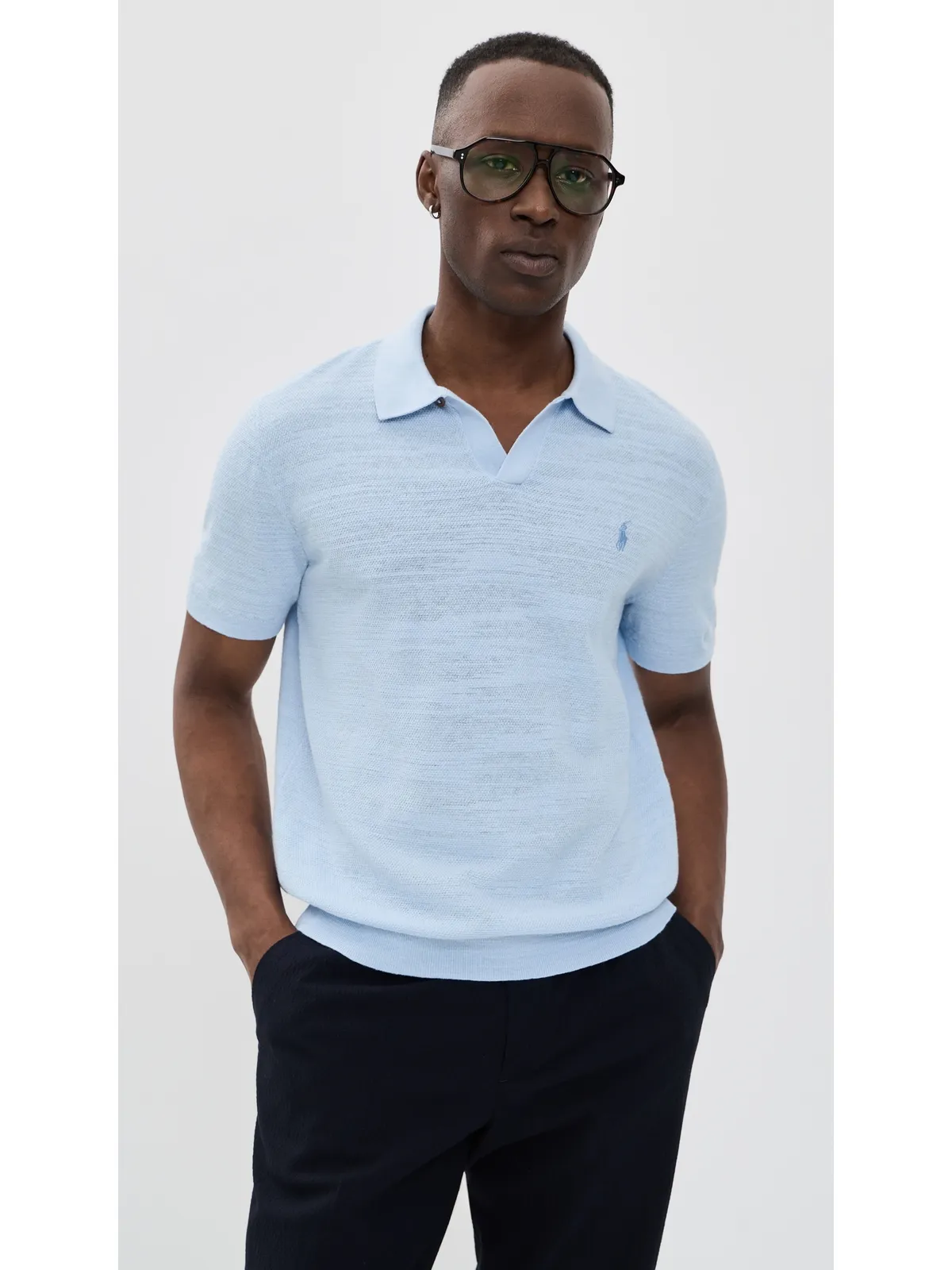 Polo Ralph Lauren ポロシャツ ショートスリーブ コットンブレンド テクスチャード Johnny Polo オフィスブルー/Deckwashホワイト - 画像2