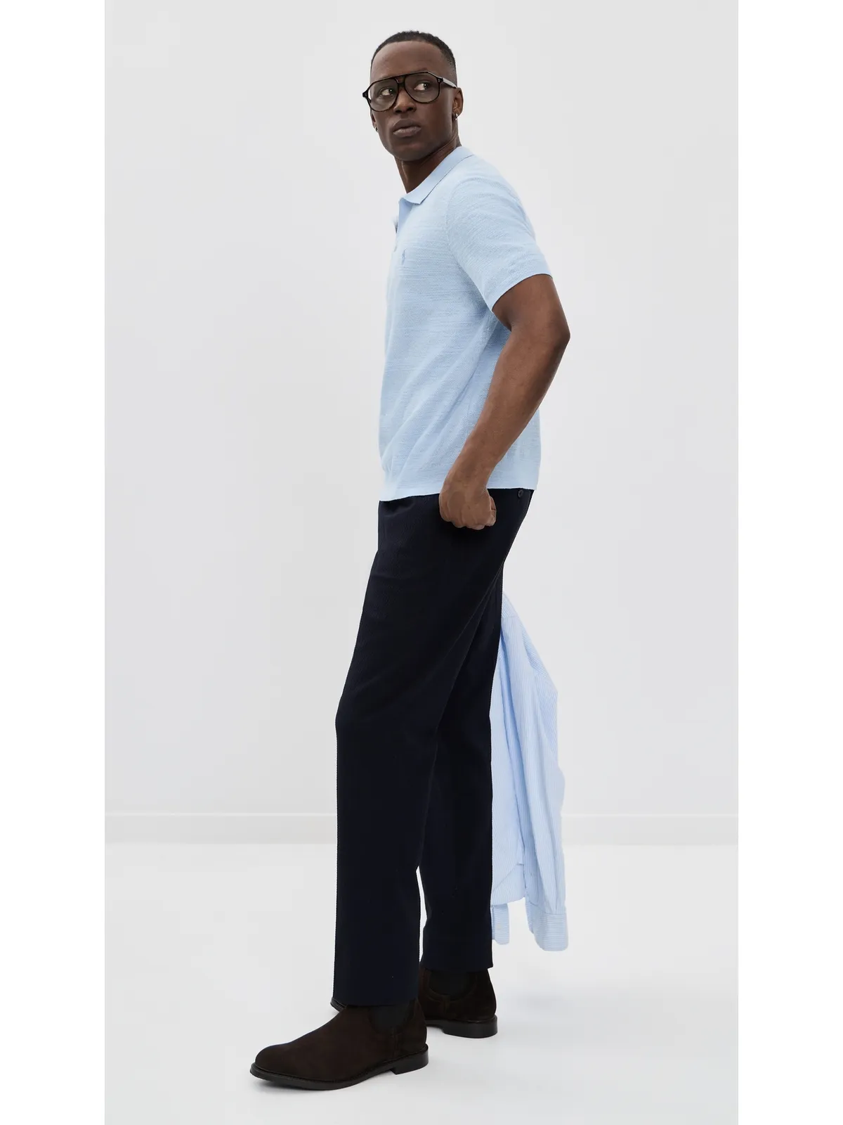 Polo Ralph Lauren ポロシャツ ショートスリーブ コットンブレンド テクスチャード Johnny Polo オフィスブルー/Deckwashホワイト - 画像4