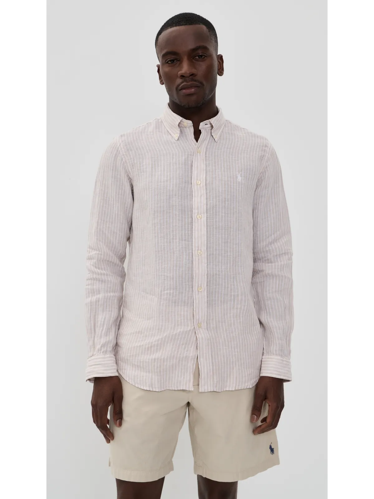 Polo Ralph Lauren ストライプ柄リネン ボタンダウンシャツ コースタルベージュ/ホワイト M - 画像2