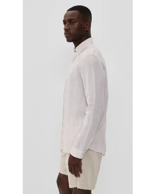 Polo Ralph Lauren ストライプ柄リネン ボタンダウンシャツ コースタルベージュ/ホワイト M - サムネイル4