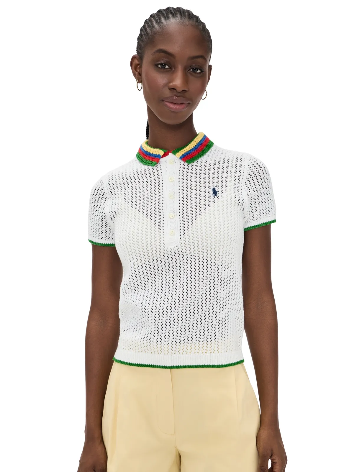 Polo Ralph Lauren Pointelle Stripe Polo ホワイト×マルチ - 画像1