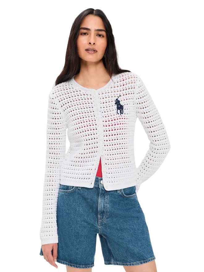 Polo Ralph Lauren Polo Ralph Lauren ビッグポニー クロシェ カーディガン ホワイトの商品画像