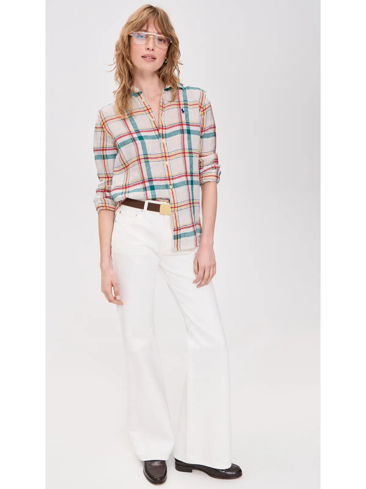 Polo Ralph Lauren 長袖ボタンダウンシャツ ホワイト/ティール/レッド ミックス - 画像5