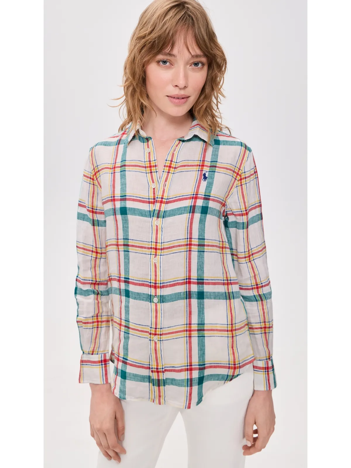 Polo Ralph Lauren 長袖ボタンダウンシャツ ホワイト/ティール/レッド ミックス - 画像2