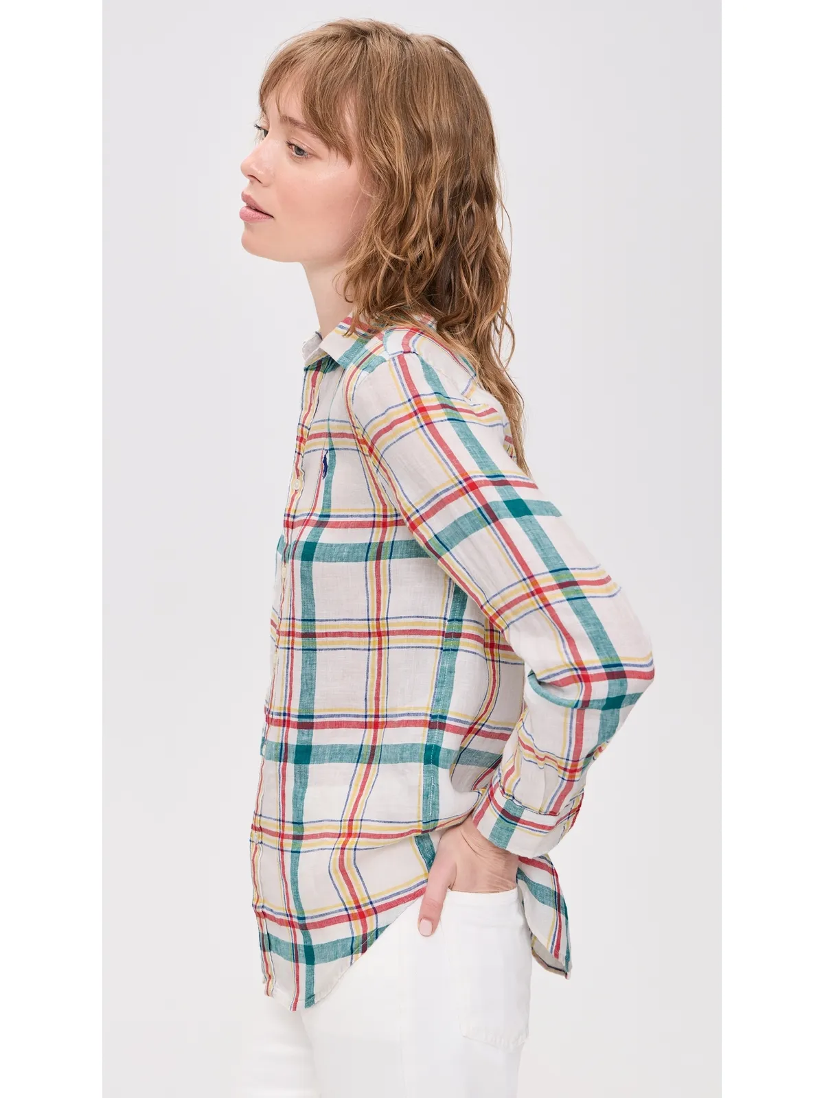 Polo Ralph Lauren 長袖ボタンダウンシャツ ホワイト/ティール/レッド ミックス - 画像4