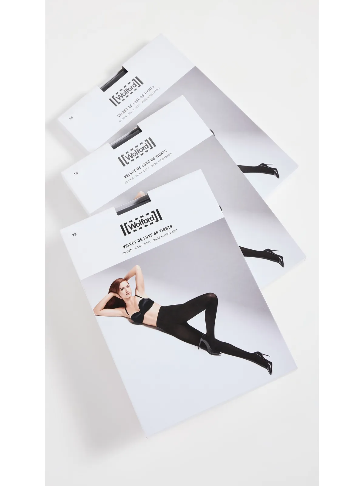 Wolford ベルベット デラックス66 タイツ 3足パック ブラック - 画像2