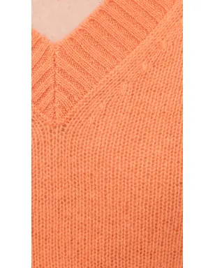 White & Warren フェザーウェイト カシミヤ Vネック プルオーバー オレンジ フレスコ - サムネイル6