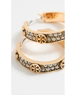 Tory Burch スモールアイコン パヴェ フープ イヤリング ゴールド/クリスタル ワンサイズ - サムネイル4