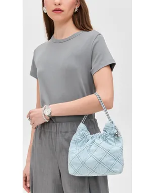 Tory Burch Fleming Denim ミニ ホーボー バッグ Seltzer - サムネイル3