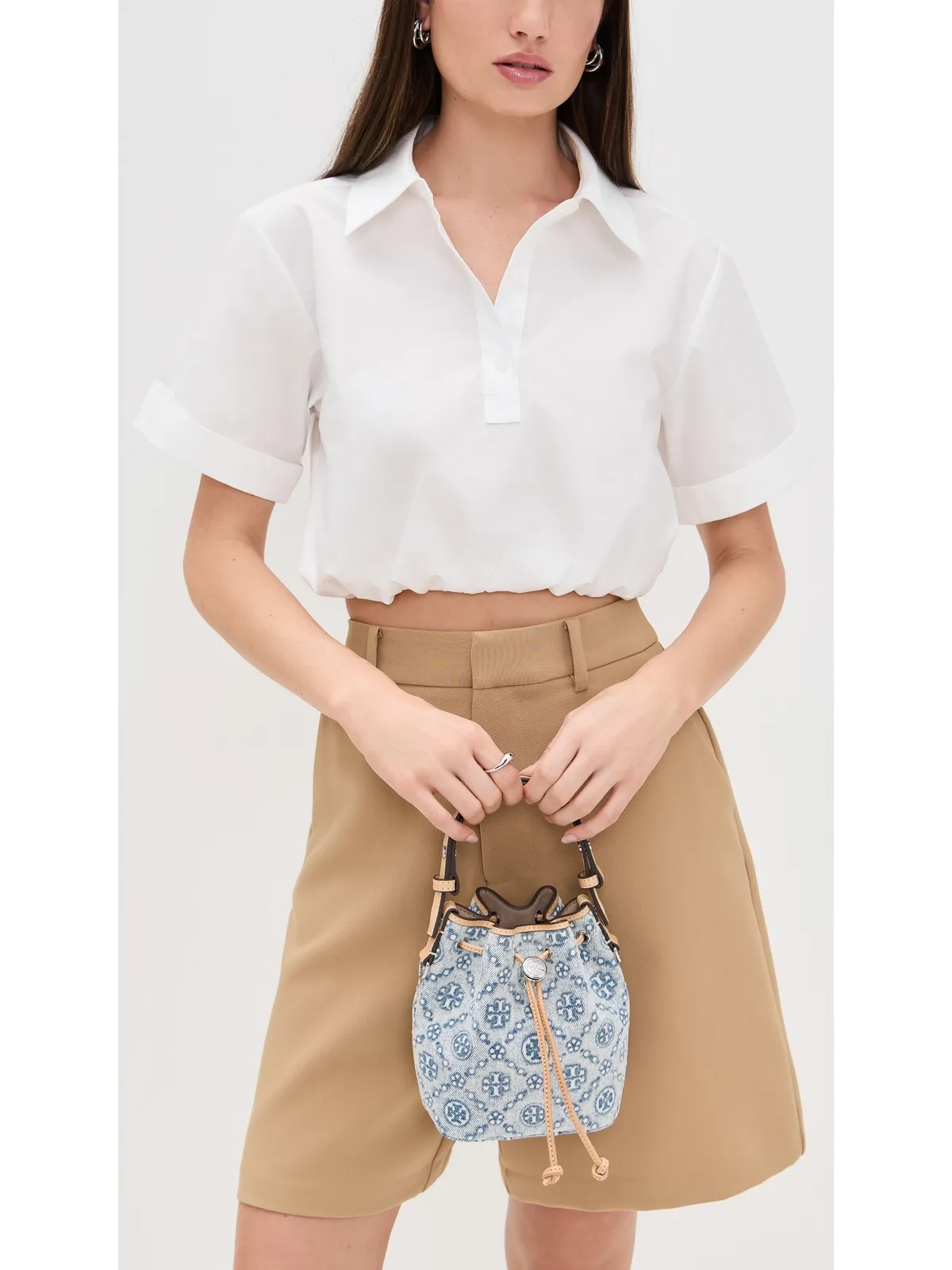 Tory Burch Tモノグラムデニムミニバケットバッグ パウダーブルー ワンサイズ - 画像3