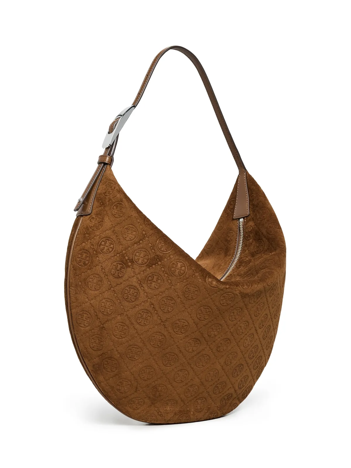 Tory Burch Tモノグラム スエード バルーン バッグ チコリーブラウン - 画像1