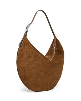 Tory Burch Tモノグラム スエード バルーン バッグ チコリーブラウン - サムネイル1