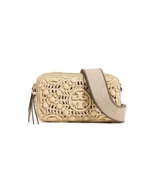 Tory Burch ミラーT モノグラム ラフィア ミニ クロスボディバッグ ナチュラル ワンサイズ - サムネイル1
