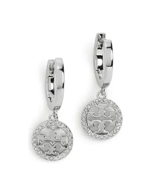 Tory Burch アイコン パヴェ クリップオン式フープ イヤリング シルバー/クリスタル - サムネイル1