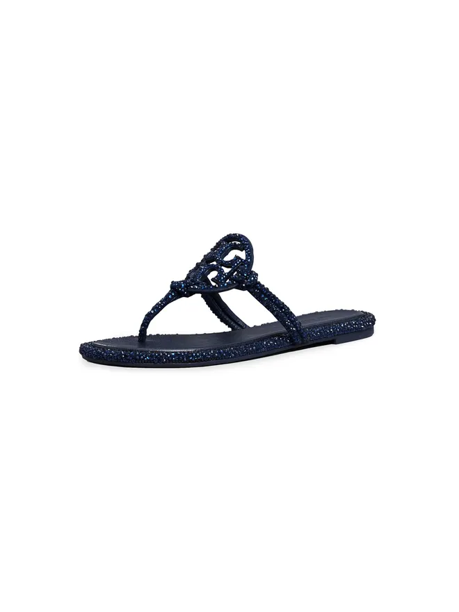 Tory Burch Tory Burch ミラー ノット結びクリスタル サンダル ネイビーの商品画像